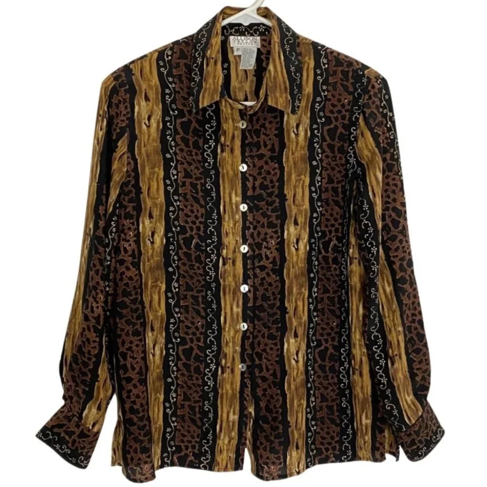 Vintage 80s 90s Silk Button Down Tunic Blouse Women Size Small Petite Grannycore